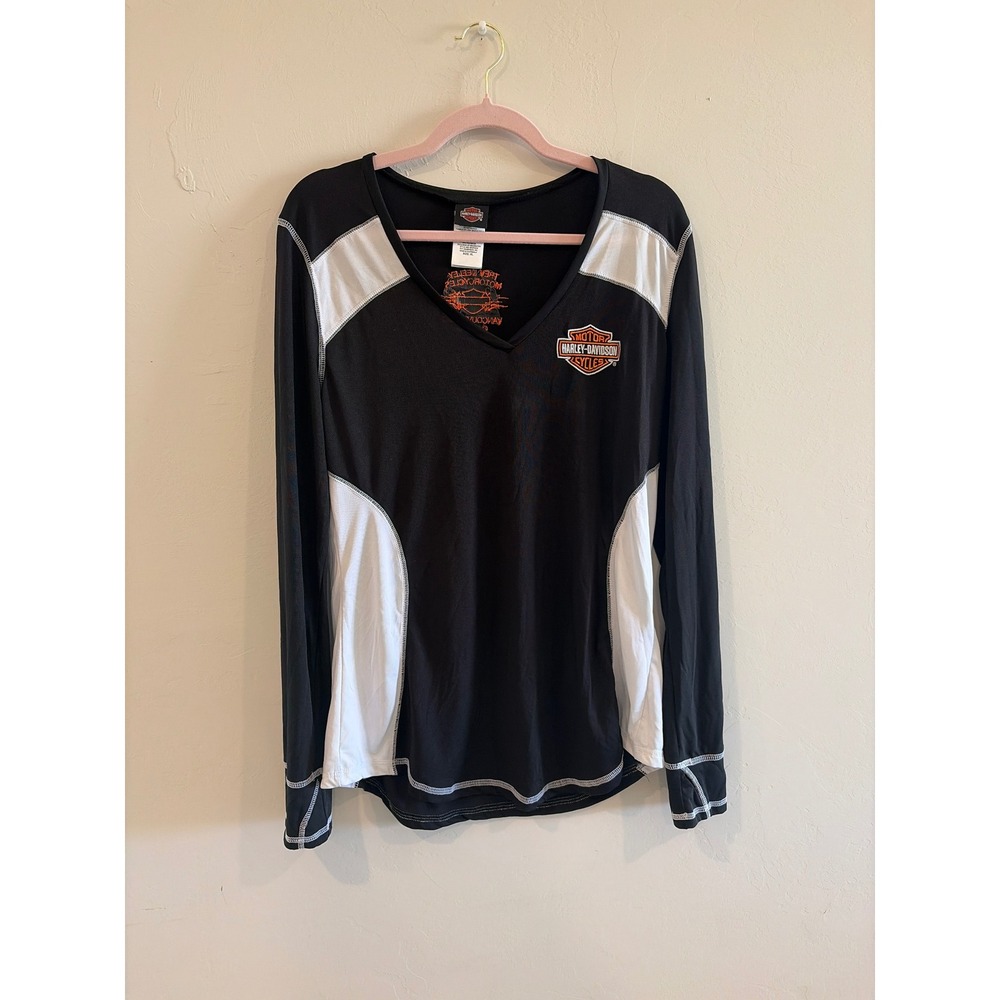 Harley-Davidson Womens XL Black Long Sleeve V-Neck Performance Shirt Thumbholes